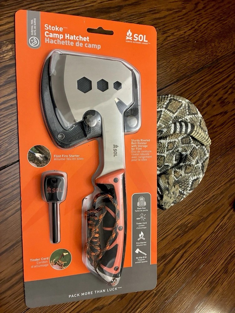 Outdoors Survival Hatchet Axe & Flint Fire Starter With Holster SOL BNIB