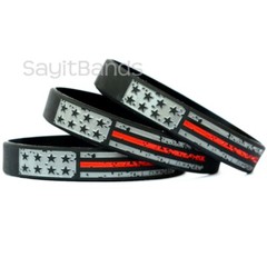 Worn Distressed USA Flag Thin RED Line Wristband Lot- Fire Services Bracelet