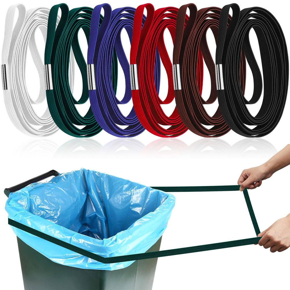 Riakrum 6 Pieces Trash Can Rubber Bands, Red, Green, Black, Blue, Brown