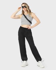 keriffe Baggy Cargo Pants Women Parachute Hiking Wide Leg Medium, Black