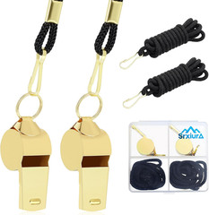 Whistle, 2 Pack Stainless Steel Sports Whistles with Lanyard, Loud Crisp Sound W
