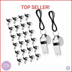 Apausvcm 100Pcs Metal Whistle with Lanyard, Stainless Steel Sports Whistles Loud