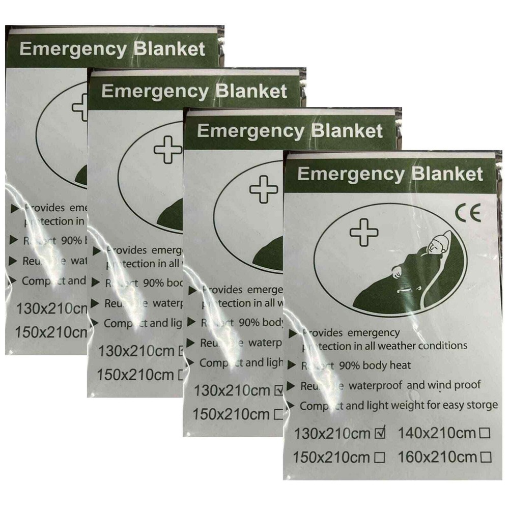 (4-PK) Emergency Blankets 51.18″ x 82.68″ (130x210cm) Must For Camping / Hiking