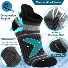 EBMORE Merino Wool Ankle Hiking Socks Compression Warm Winter Medium, Black