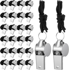 100 Pcs Stainless Steel Whistle with Lanyard Loud Metal Referee Whistle for Teac