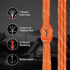 Reflective Paracord Rope Strand Type III Parachute Cord 4Mm 100Ft / 200Ft for T