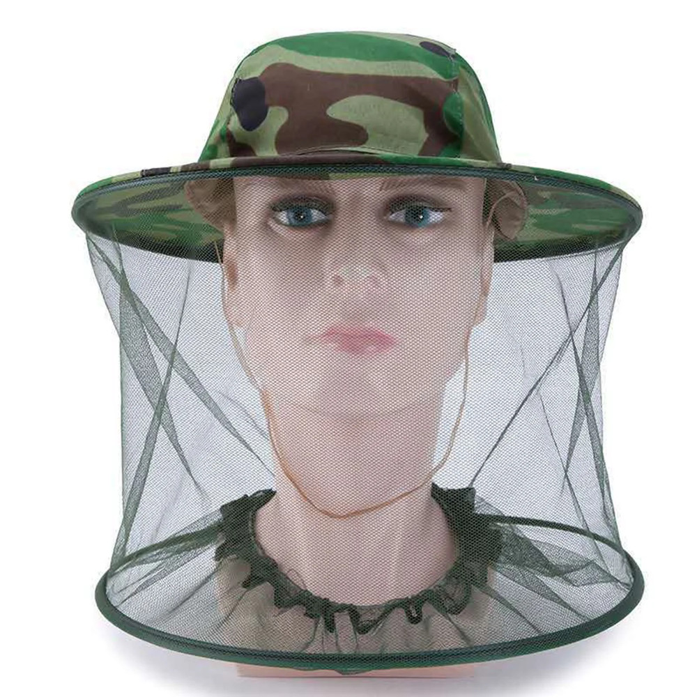 Anti Insect Mesh Fishing Caps Mosquito Head Net Camouflage Bee Veil Hat Outdoor