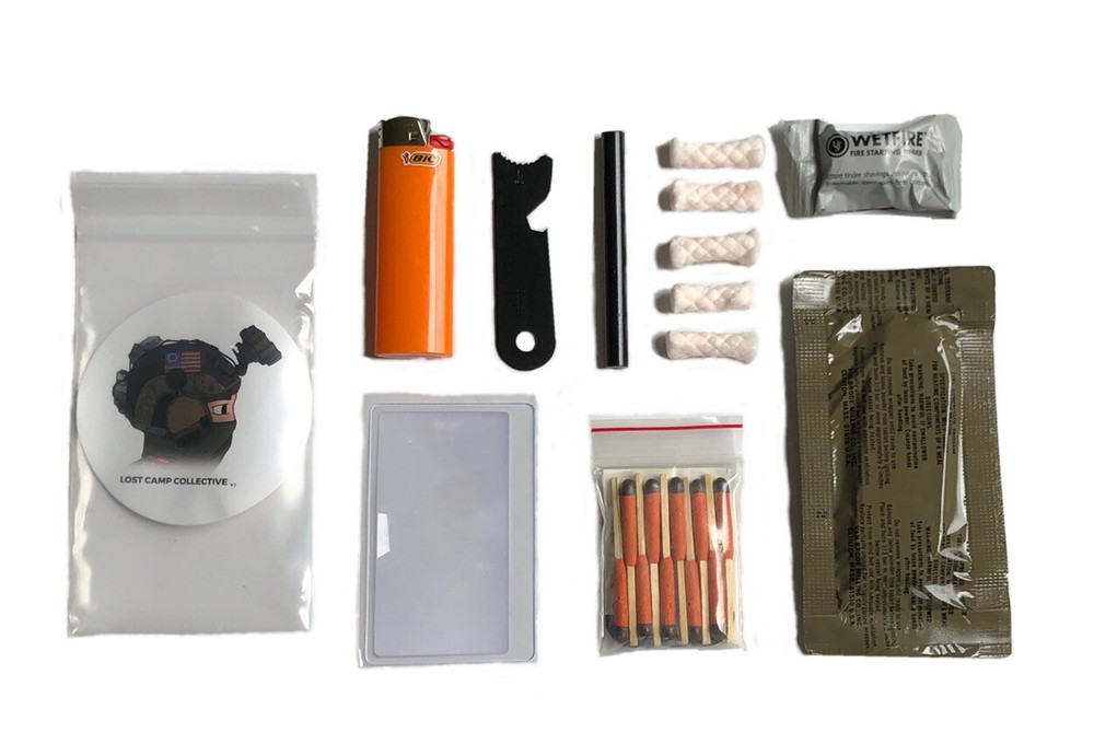 Emergency Survival Fire Starting Kit, Ferro Rod, Trioxane Bars, Fresnel Lense