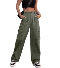 ZMPSIISA Women High Waisted Cargo Pants Wide Leg Casual X-Large, Green