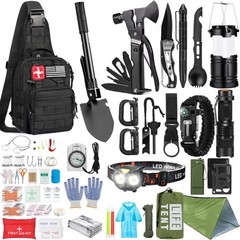 Survival Kit, 294 Pcs Gear First Aid Kit with Standard, Dark Black