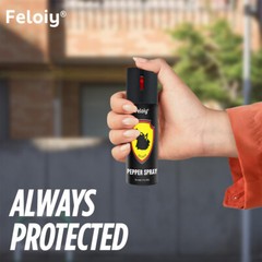 Feloiy Pepper Spray Maximum Strength 2oz, 16 ft, Black, Made in USA
