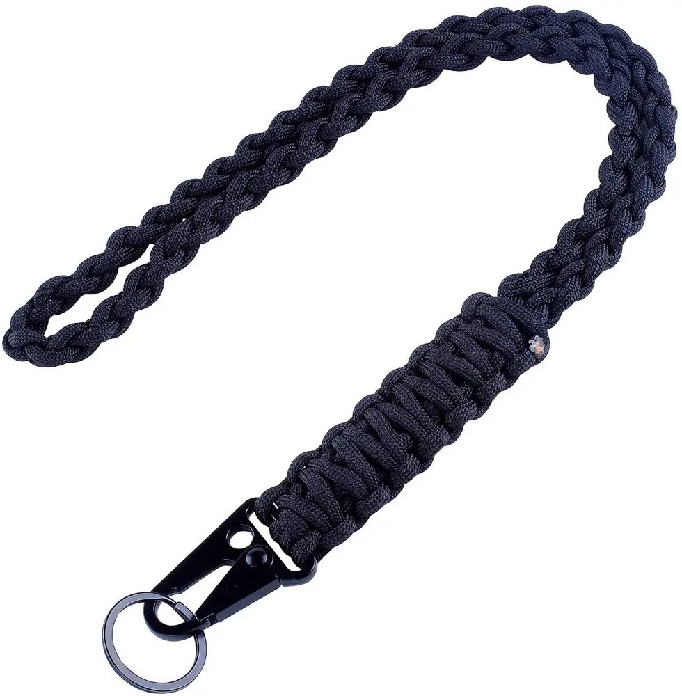 Black 550lb Paracord Keychain Lanyard w/ HK Clip & Key Ring, 19.68in