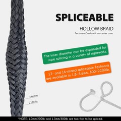 Black 3.6mm Technora Braided Cord PU Coating Abrasion Flame Resistant, Snare …