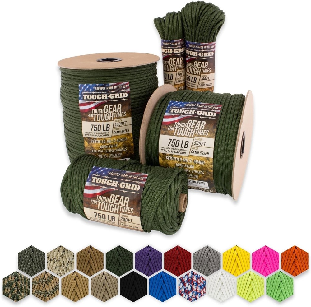 750lb Camo Green Paracord/Parachute Cord – Genuine Mil Spec Type IV 750lb Par…