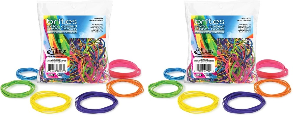 Alliance 07706 Brites Pic Pac Rubber Bands Blue/Orange/Yellow/Lime/Purple/Pink