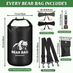 10L/15L Waterproof Bear Bag Hanging Kit, Pulley System with Nylon Ropes