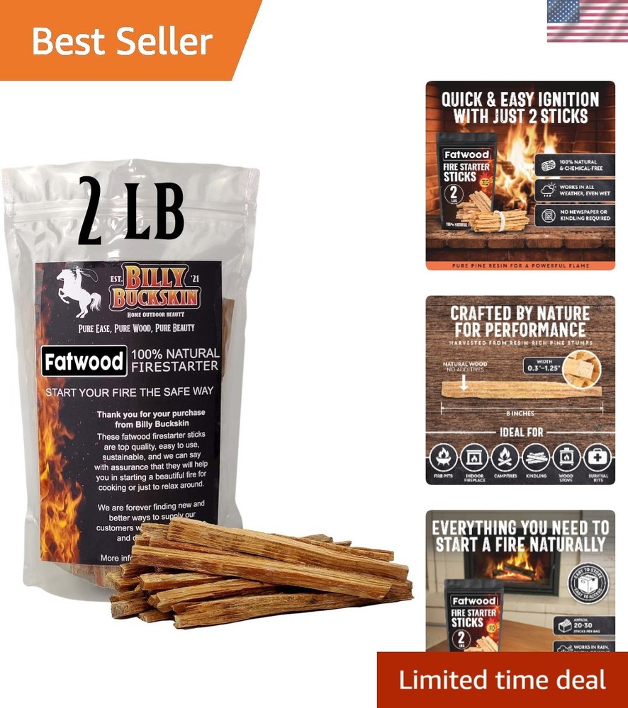 Billy Buckskin Eco-Friendly Fatwood Fire Starter Sticks – 2lb for All Weather