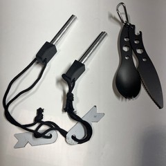 2-Fire Starter Flint Steel Striker Survival Kit Ferro Rod Spoon Knife Camping