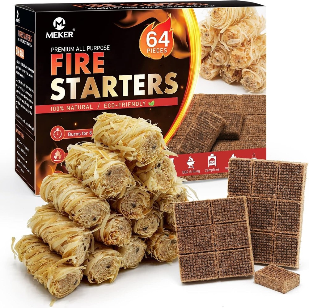MEKER Fire Starters 64 Pcs Natural Fire Starters for Fireplace Campfires FirePit