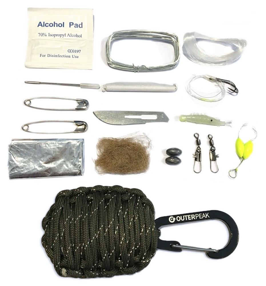 20-Piece Emergency Army Green Reflective Paracord Survival Kit