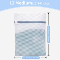 SUOSEC Laundry Bags Mesh Wash with Strong Zipper, 12PCS-12X16IN, White