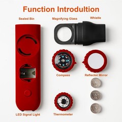 Viriber 7-in-1 Survival Whistle w/Compass, Thermometer, LED, Lanyard