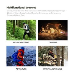 Survival Bracelet,Practical Five Functions, Fire Starter, Loud Whistle, Relia…