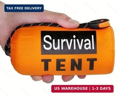 Emergency 2-Person Orange & Gray Survival Tent with Whistle & Paracord, Storm &