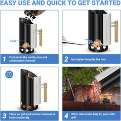 6.5″X14.5″ Double Enameled Charcoal Chimney Starter with Stainless Steel Heat Sh