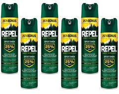 6 Cans Repel Insect Repellent Sportsmen Formula 25% DEET Aerosol Size 8.125 oz