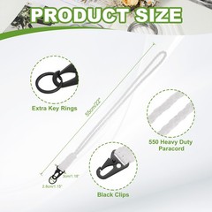 Paracord Lanyard, 550 Heavy Duty Keychain Necklace Lanyard (Luminous White)