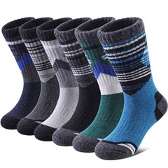 Yebing Kids Merino Wool Hiking Socks Boys Girls 8-12 Years, Splicing Color