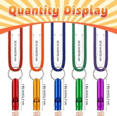 50Pcs Emergency Whistles W/ Lanyard Aluminum Extra Loud Survival Safety