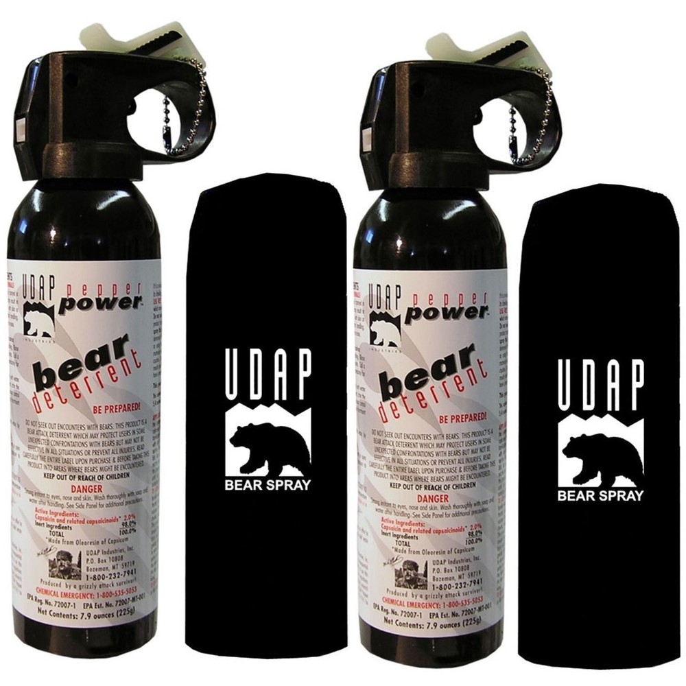 Udap Bear Pepper Spray with Holsters, 2 PACK, 7.9 oz Cans, 30 ft Range 12HP NEW