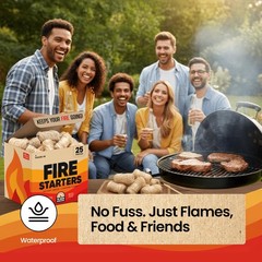 Fire Starters 25pc Wood Wool Camping Fireplace BBQ Grill Indoor Outdoor