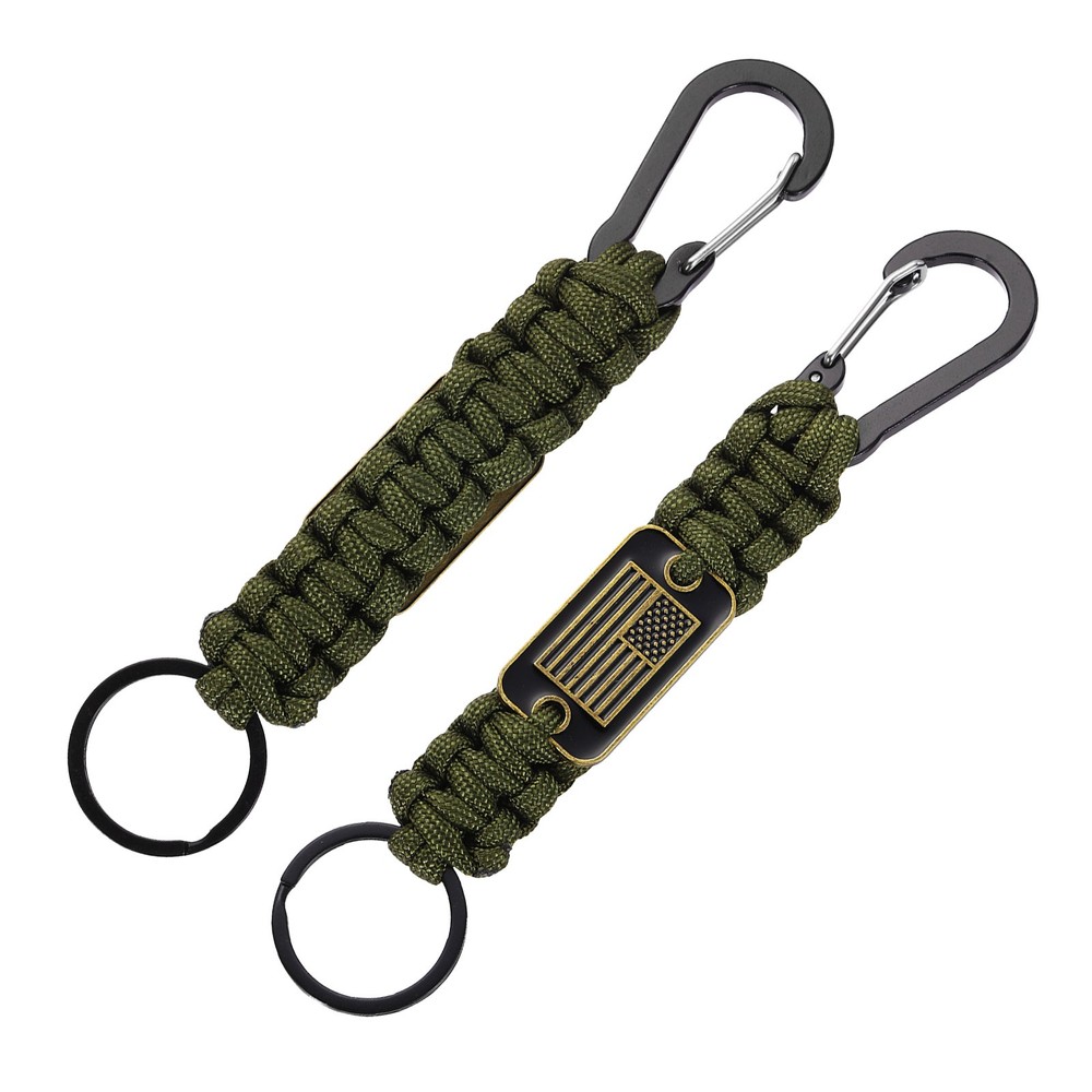 2Pcs Paracord Keychains, Paracord Keychain with USA Flag, Olive Green