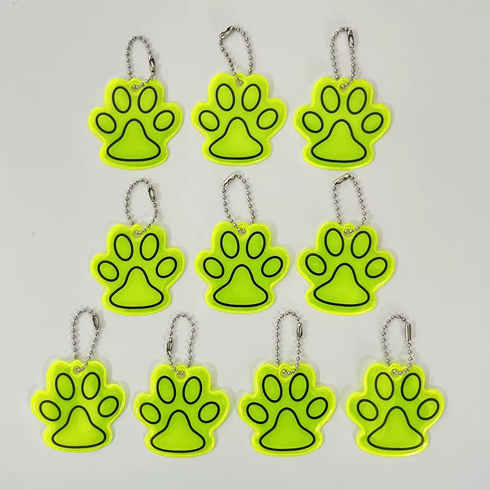 10PCS Cute Cat Paw Reflective Keychain Night Safety Kids Pet Double-Sided Reflec