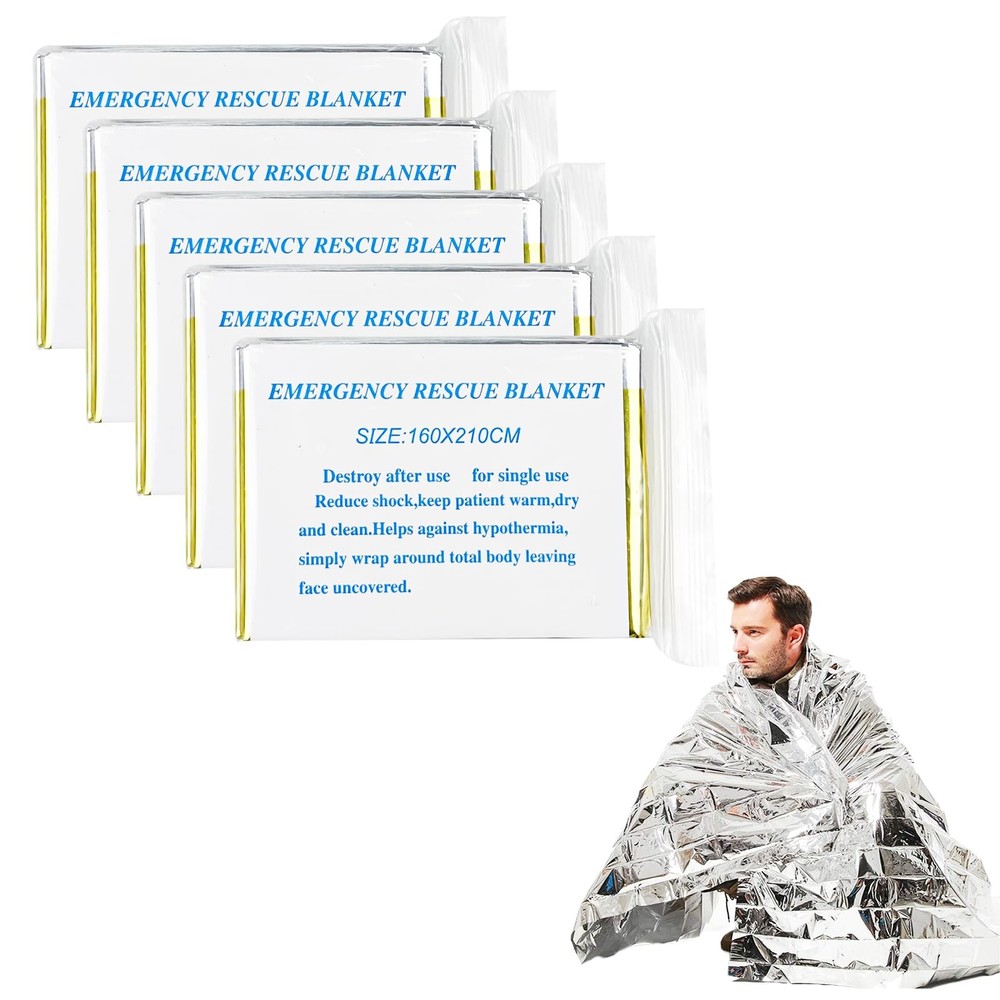 5 Pack Rescue Blanket, Rescue Blankets, Emergency Blanket, Rescue Foil Tear Resistant &…