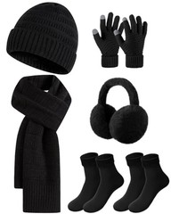 Geyoga 6 Pcs Winter Warm Set for Women Beanies Hats One Size, Black