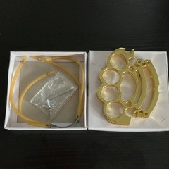 Gold Metal knuckle Slingshot with Replacement Band, NEW OPEN BOX