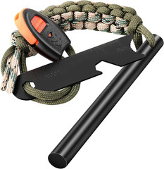 Survival Fire Starter, Ferro Rod , Flint & Steel Paracord and Emergency Whistle