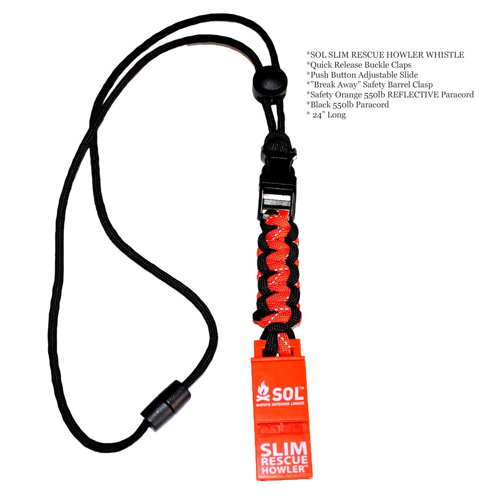 Detachable S.O.L. Howler Whistle «Break-Away» 550 Paracord Lanyard! EDC/Sports