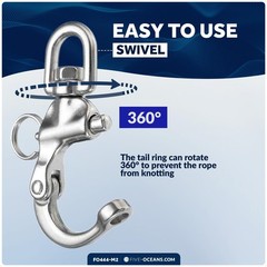 Five Oceans 3-1/2″ Pin Release Snap Shackle with Swivel Eye, AISI316 Stainles…