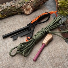 Bushcraft Survival Kit with Ferro Rod Sharpener Paracord Camping Gear Sharky