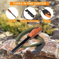 Durable 3/8″ Thick Ferro Rod Fire Starter with Wooden Handle & Emergency Tools