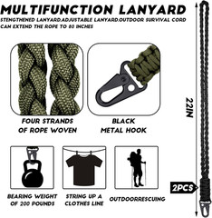Frienda 2 Set Heavy Duty Paracord Lanyard Keychain Braided 550 Paracord Necklace