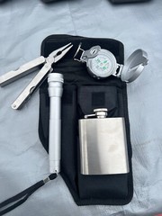 Survival Kit Gear Multi Tool Flashlight Compass Flask Sheath Camping Hunting