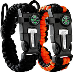 Atomic Bear Paracord Bracelet (2 Pack) – Adjustable – Fire Starter – Loud Whistl