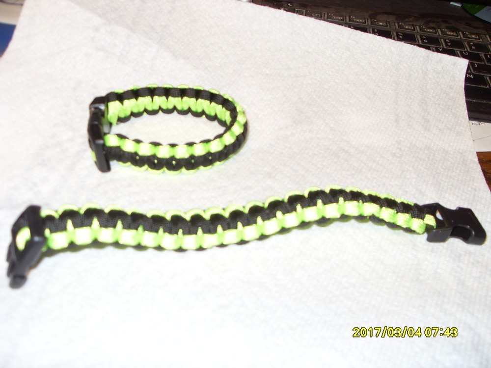 550 Paracord Basic Survival Bracelet Black-Green Outdoor Cobra Weave New 2/pack