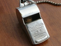 Vtg Metal Whistle w/Cork & Chain Goldsmith No 8 Cincinnati Sports Safety ENGLAND